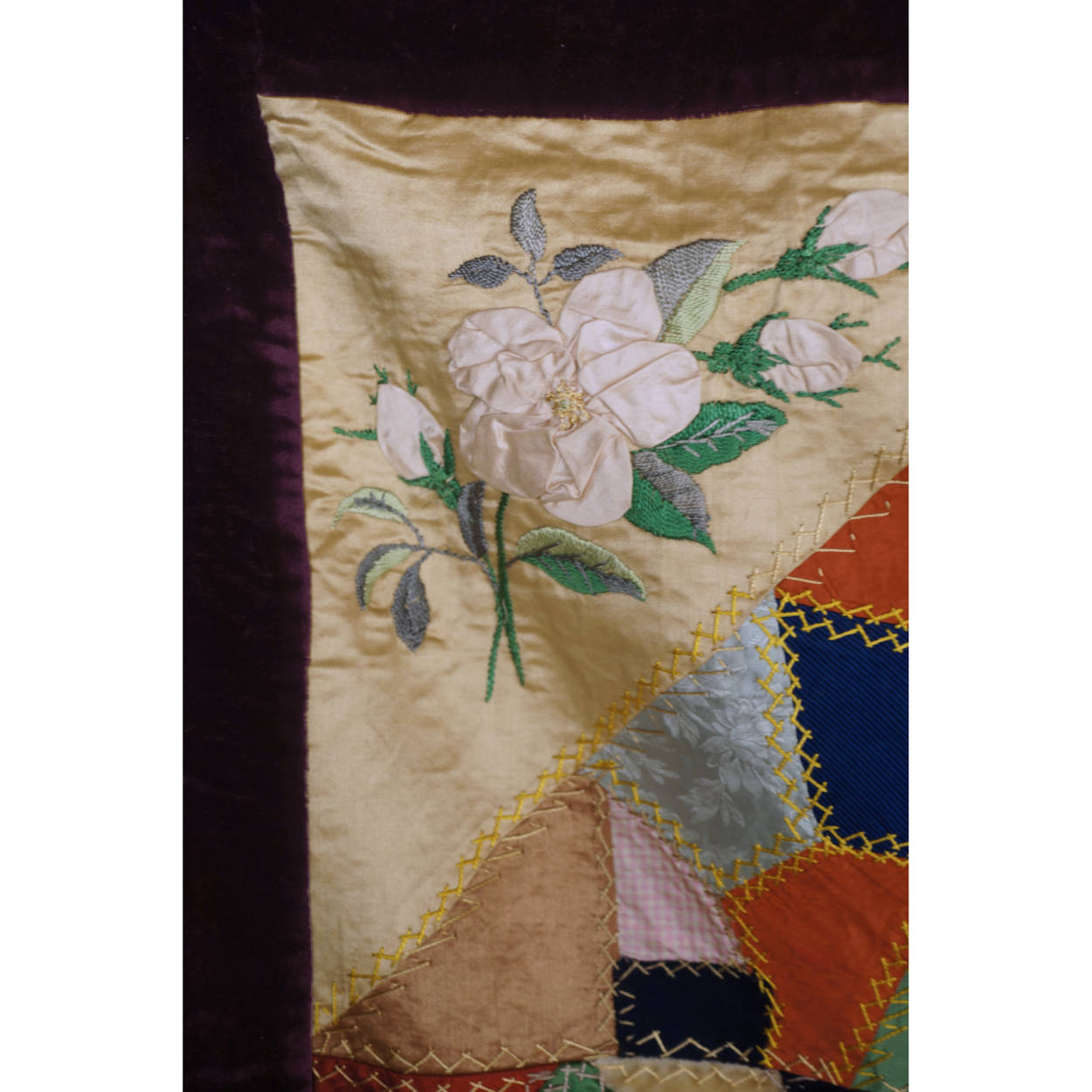 Antique Victorian Crazy Quilt Velvets Woven Silks Cats Mice Dwarves 55 x 72 1890 - Poppy's Vintage Clothing