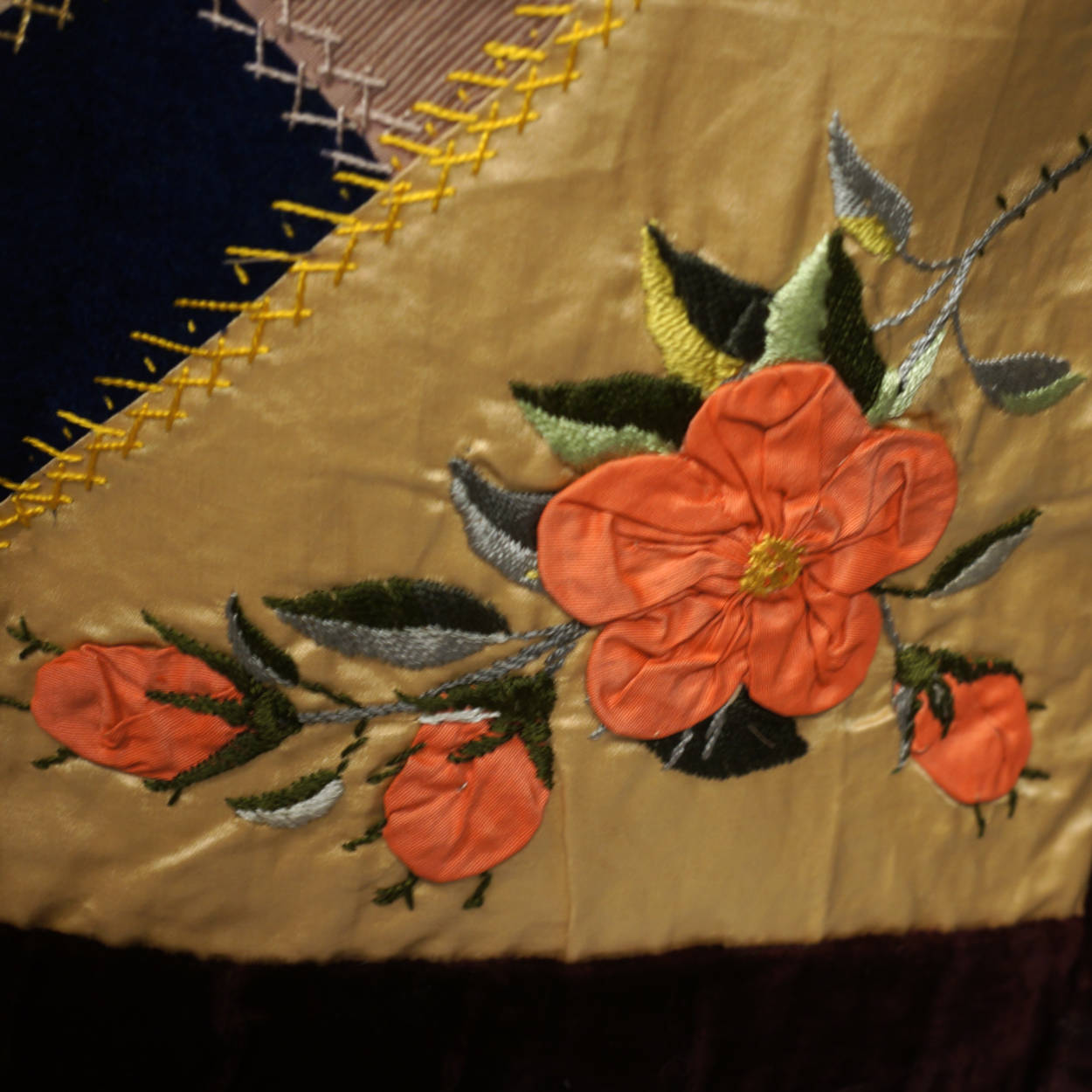 Antique Victorian Crazy Quilt Velvets Woven Silks Cats Mice Dwarves 55 x 72 1890 - Poppy's Vintage Clothing
