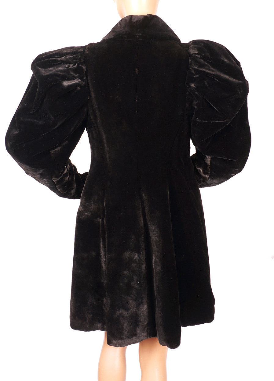 Victorian Black Plush Velvet Womens Coat Steampunk XS - Poppy's Vintage Clothing