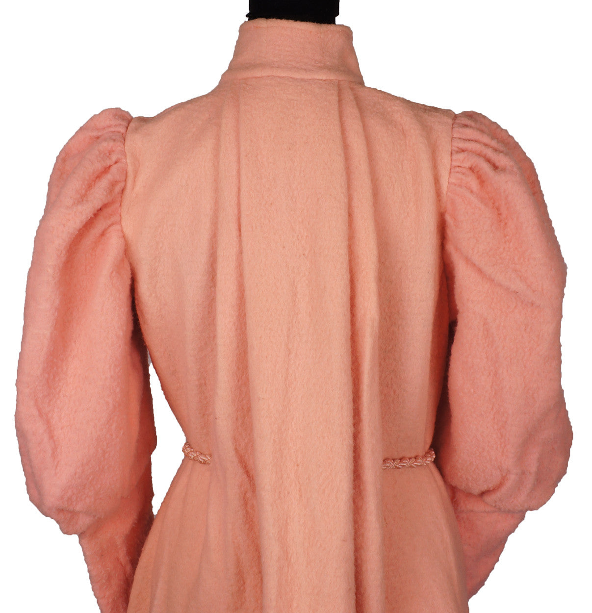 Antique Victorian Dressing Gown Pink Fleece Wool Flannel with Leg O' Mutton Sleeve - Poppy's Vintage Clothing