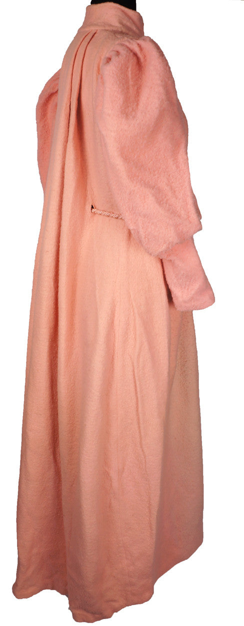Antique Victorian Dressing Gown Pink Fleece Wool Flannel with Leg O' Mutton Sleeve - Poppy's Vintage Clothing