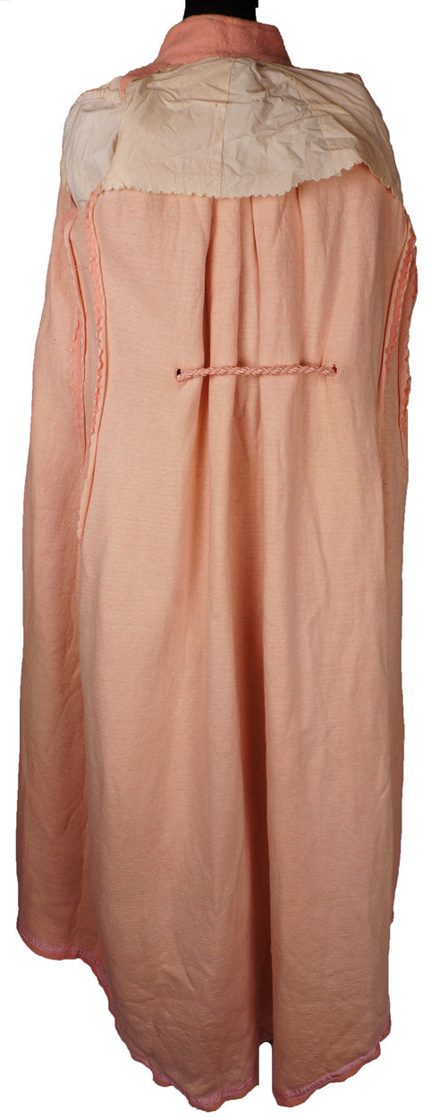 Antique Victorian Dressing Gown Pink Fleece Wool Flannel with Leg O' Mutton Sleeve - Poppy's Vintage Clothing