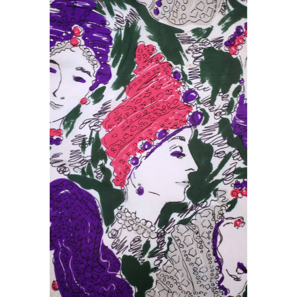 Vintage 1940s Silk Scarf Square w Heads Wearing Turban &amp; Snood Hats - Poppy's Vintage Clothing