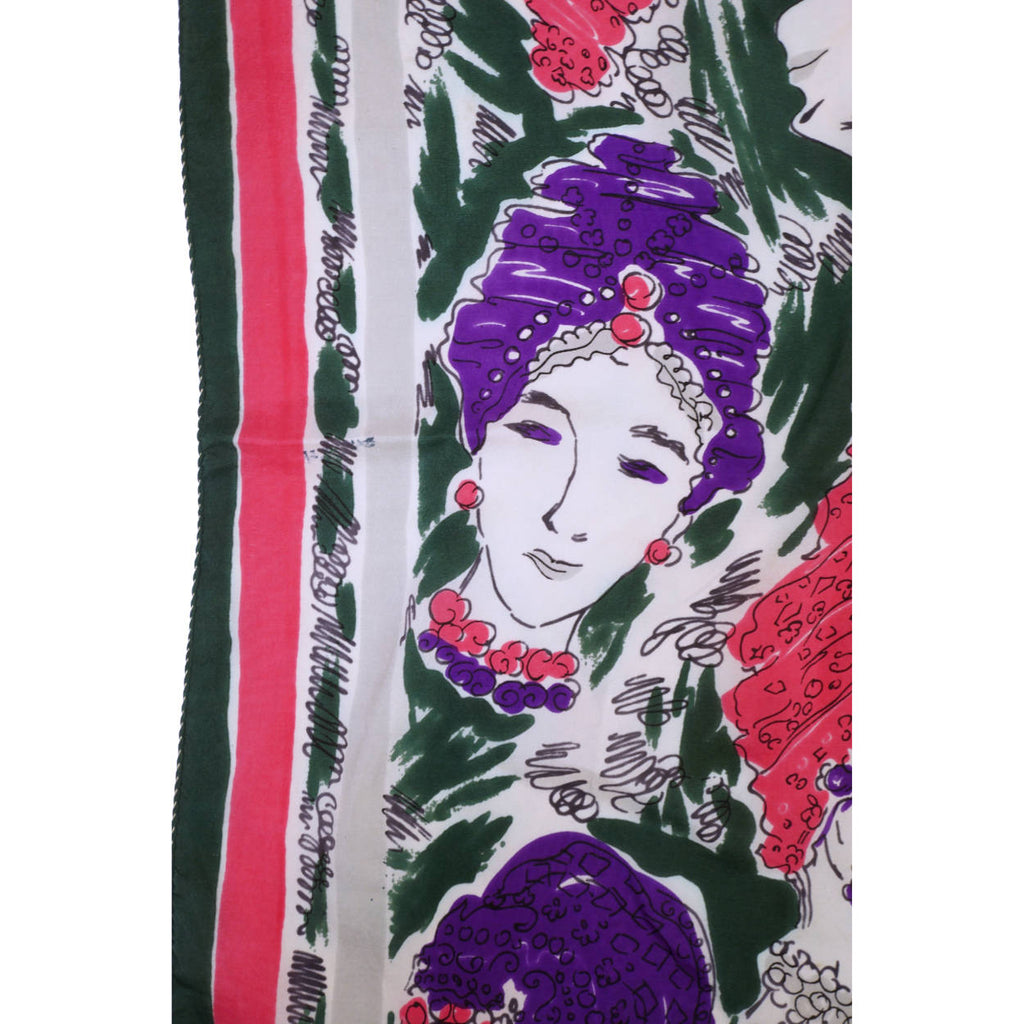 Vintage 1940s Silk Scarf Square w Heads Wearing Turban &amp; Snood Hats - Poppy's Vintage Clothing