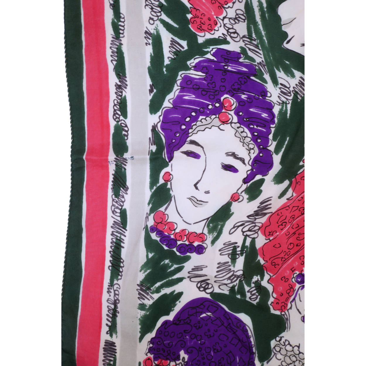 Vintage 1940s Silk Scarf Square w Heads Wearing Turban &amp; Snood Hats - Poppy's Vintage Clothing