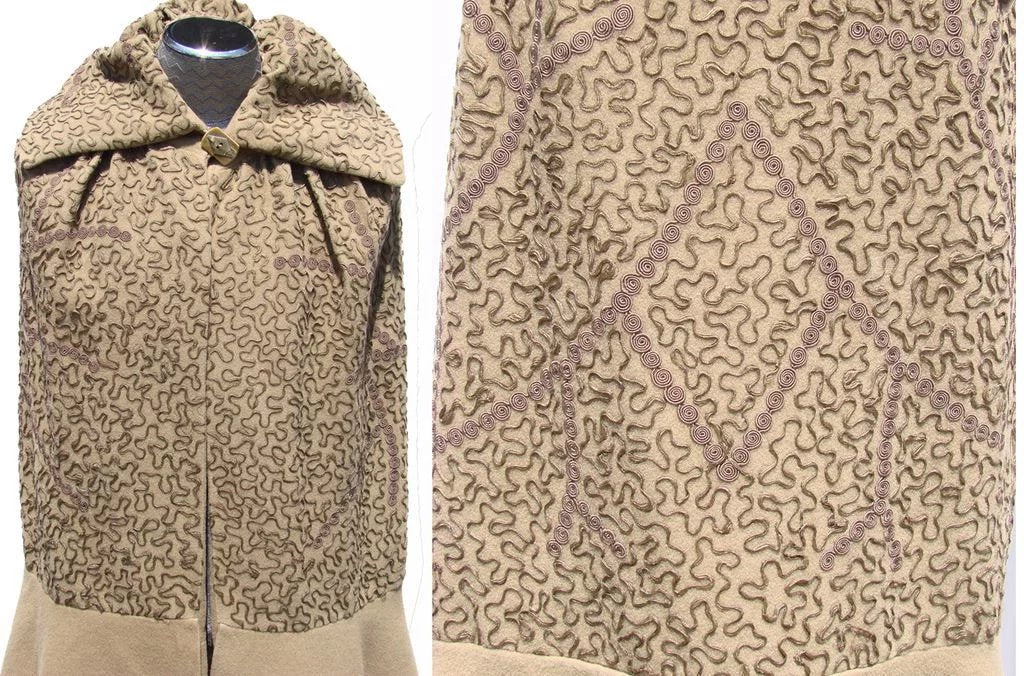 Vintage 1920s Wool Cloak with Soutache Trim - Poppy's Vintage Clothing