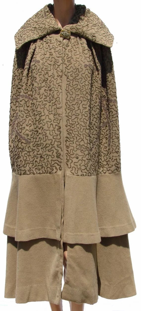 Vintage 1920s Wool Cloak with Soutache Trim - Poppy's Vintage Clothing