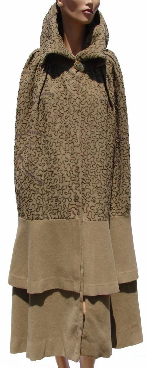 Vintage 1920s Wool Cloak with Soutache Trim - Poppy's Vintage Clothing