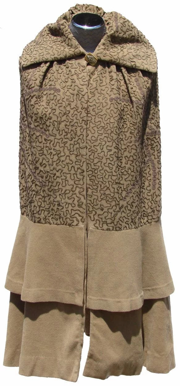 Vintage 1920s Wool Cloak with Soutache Trim - Poppy's Vintage Clothing