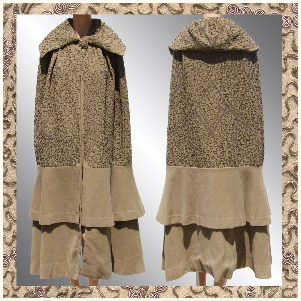 Vintage 1920s Wool Cloak with Soutache Trim - Poppy's Vintage Clothing