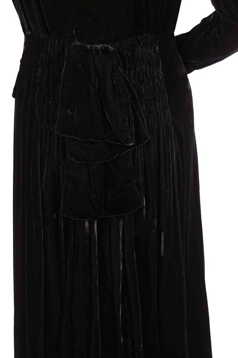 Vintage 1930s Black Velvet Dress - Rhinestones - Leg of mutton Sleeves - Poppy's Vintage Clothing