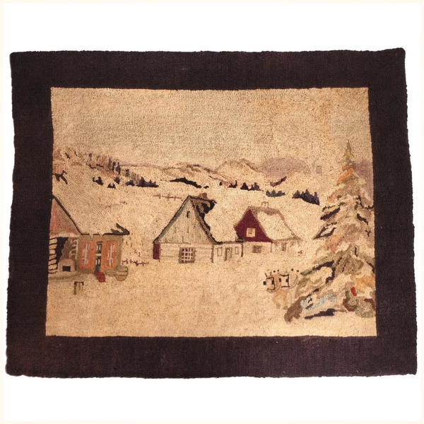 Vintage 1930s Hooked Rug by Georges Edouard Tremblay Quebec,  Folk Art Tapestry - Poppy's Vintage Clothing