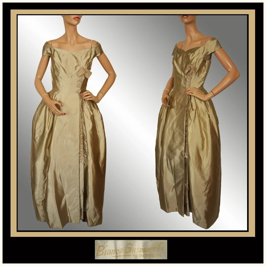 Vintage 1940s Evening Gown by Bianca Gusmaroli Canadian Couturier - Size S - Poppy's Vintage Clothing