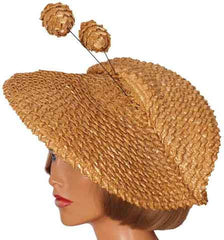 Vintage 1940s Wide Brim Straw Hat Folded Pancake Shape Ladies Size S / M / L - Poppy's Vintage Clothing