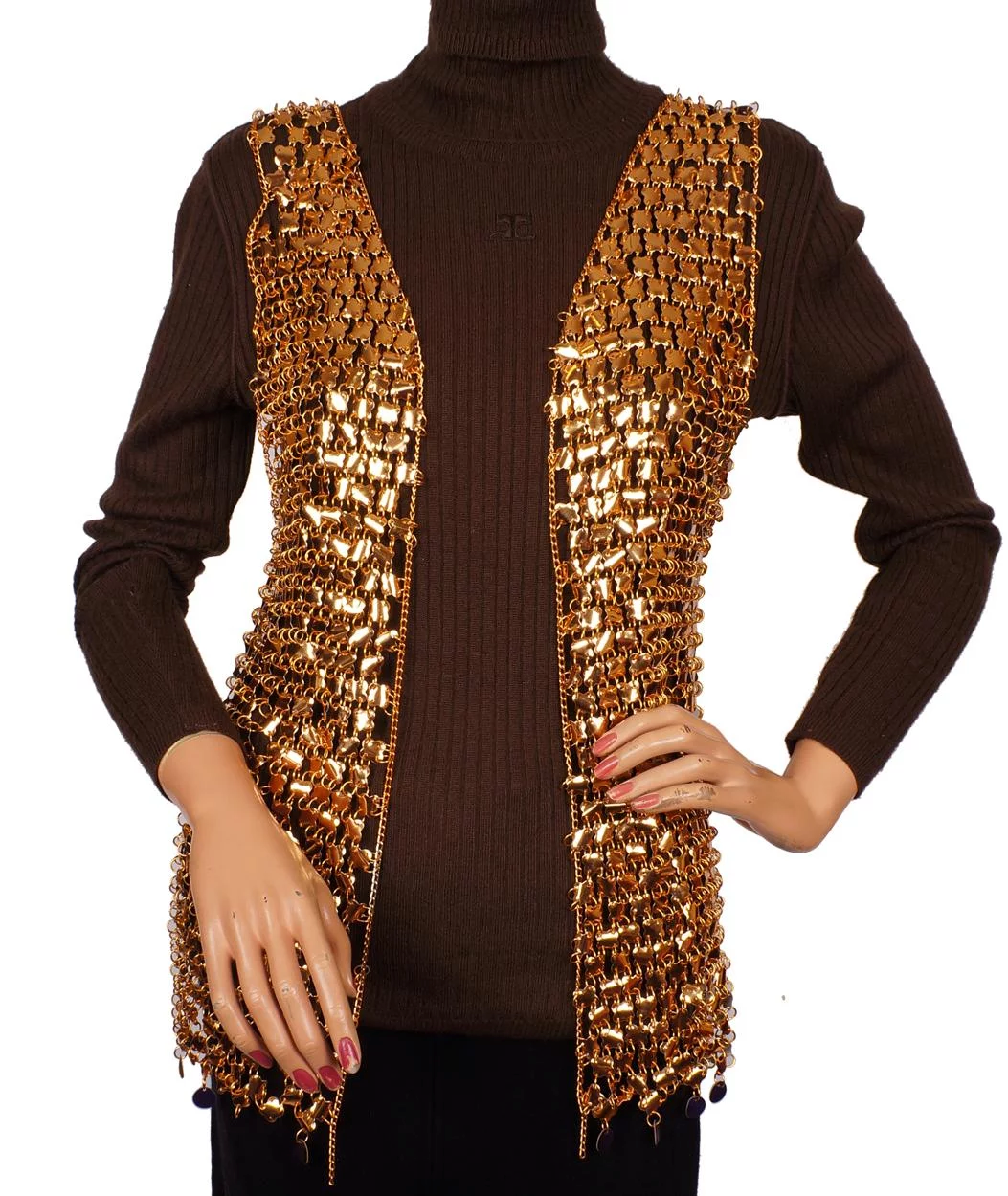 Vintage 1960s Paco Rabanne Gold Mylar Disc Chainmail Vest Size S / M - Poppy's Vintage Clothing
