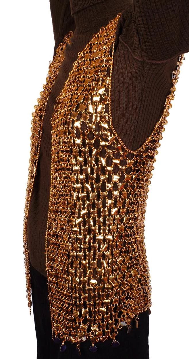 Vintage 1960s Paco Rabanne Gold Mylar Disc Chainmail Vest Size S / M - Poppy's Vintage Clothing