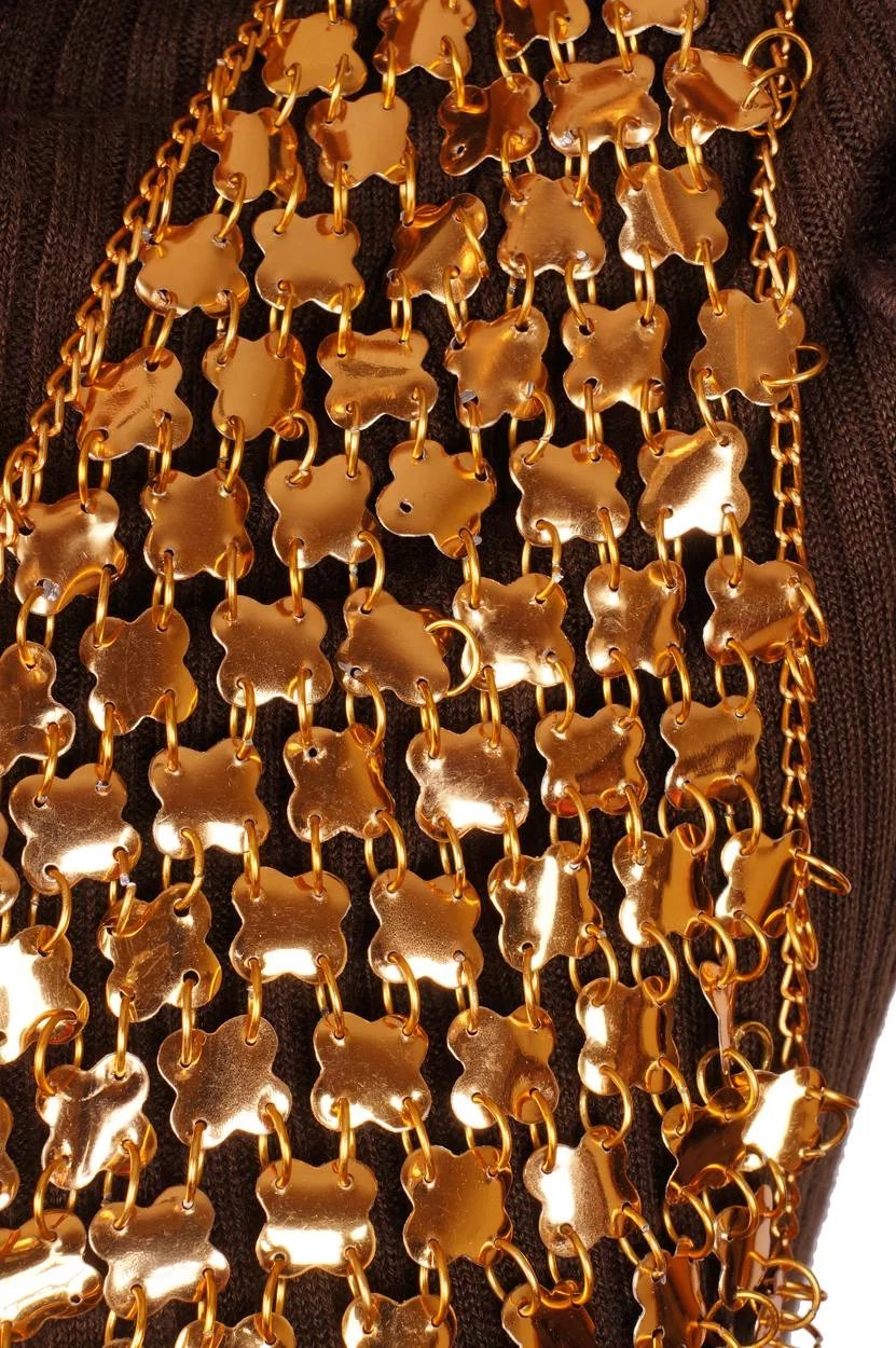 Vintage 1960s Paco Rabanne Gold Mylar Disc Chainmail Vest Size S / M - Poppy's Vintage Clothing