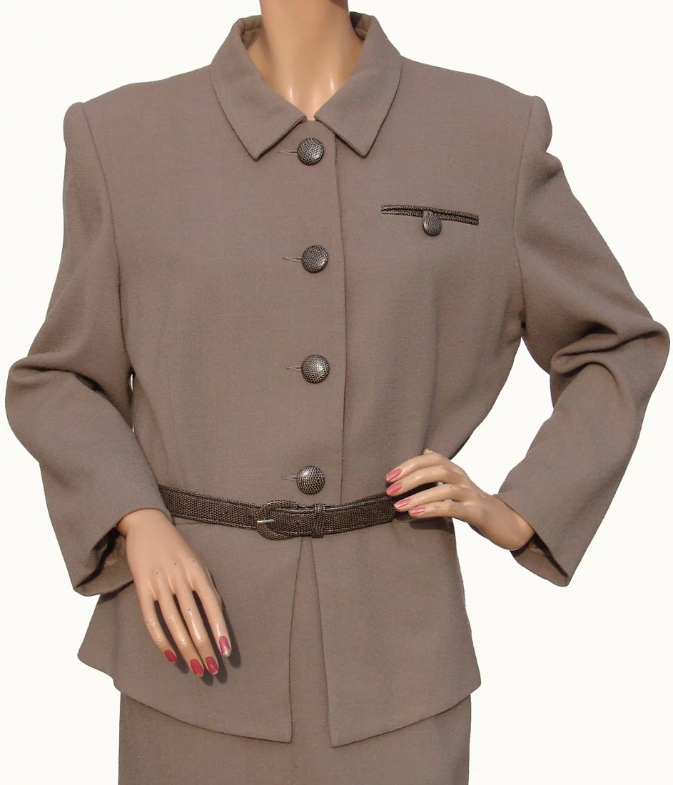 Vintage 1990s Carolina Herrera Wool Ladies Suit - Size L - 16 - Poppy's Vintage Clothing