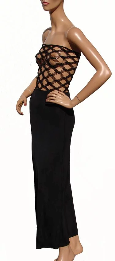 Vintage 1990s Jean Paul Gaultier Dress - Black Mesh Bodice - Poppy's Vintage Clothing
