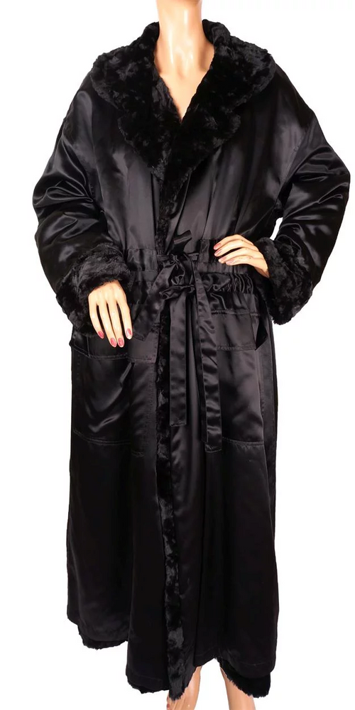 Vintage 1990s Sonia Rykiel Black Faux Fur and Satin Reversible
