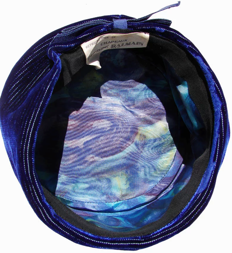 Vintage 1950s Pillbox Hat Pierre Balmain Reproduction - Blue Velvet - Poppy's Vintage Clothing