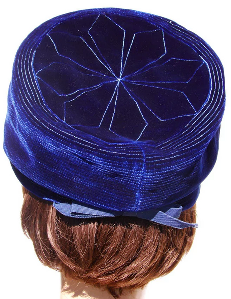 Vintage 1950s Pillbox Hat Pierre Balmain Reproduction - Blue Velvet - Poppy's Vintage Clothing