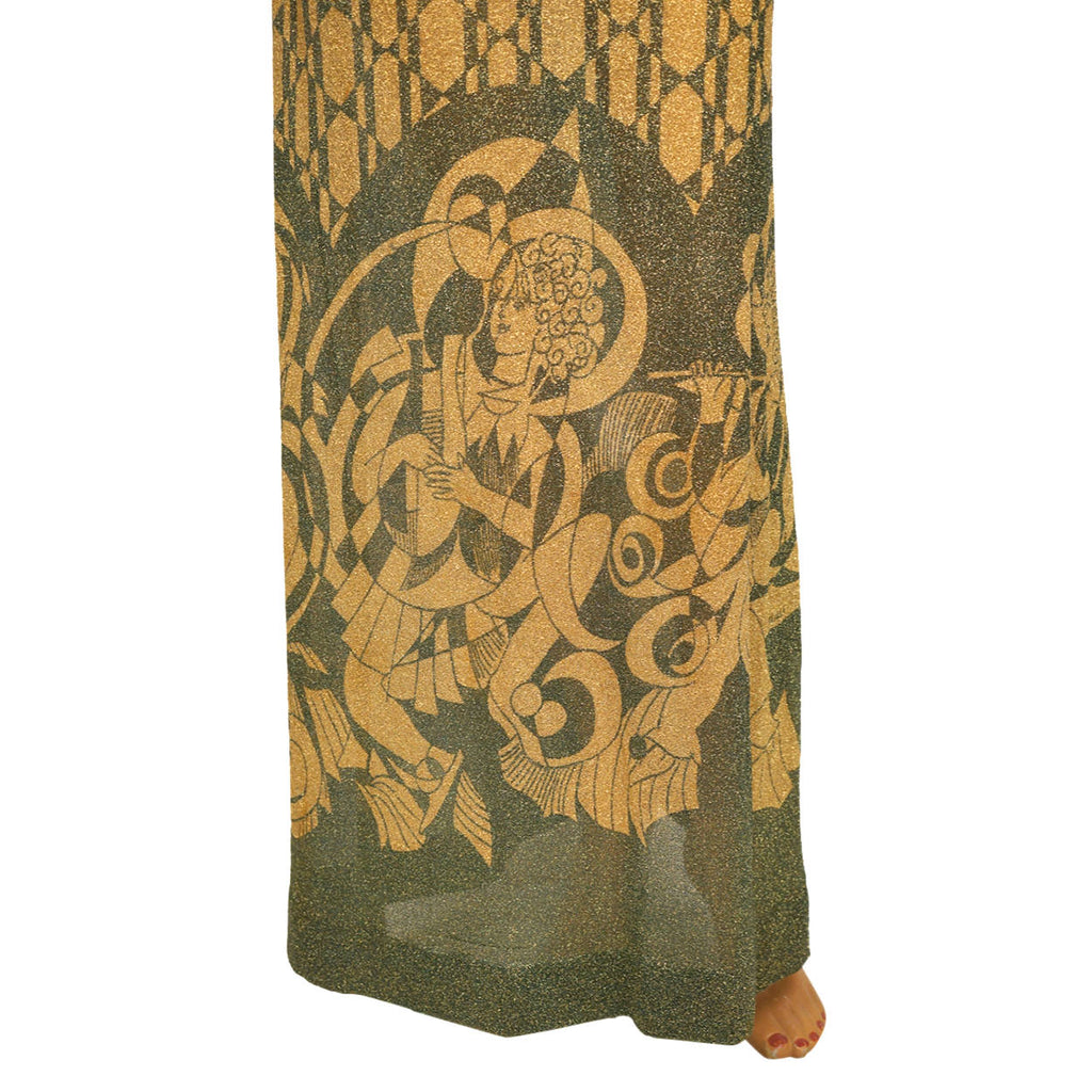 Vintage 1970s Dress Art Nouveau Print Metallic Lame Evening Gown Pelilla Italy Size 8 - Poppy's Vintage Clothing