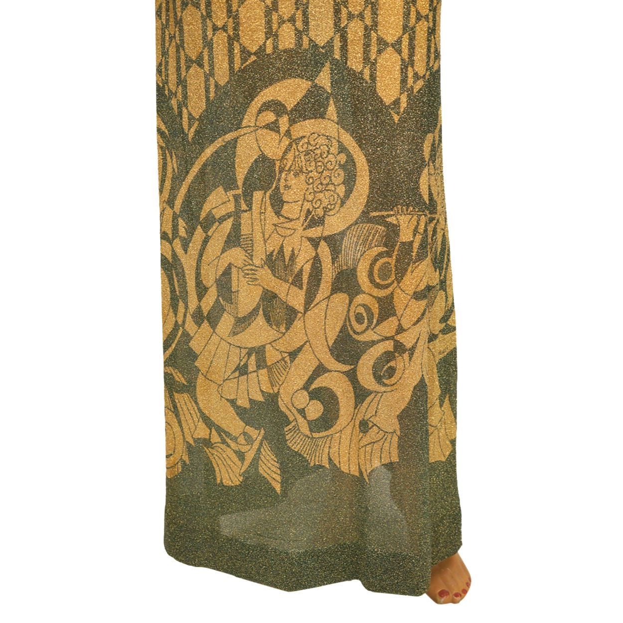 Vintage 1970s Dress Art Nouveau Print Metallic Lame Evening Gown Pelilla Italy Size 8 - Poppy's Vintage Clothing