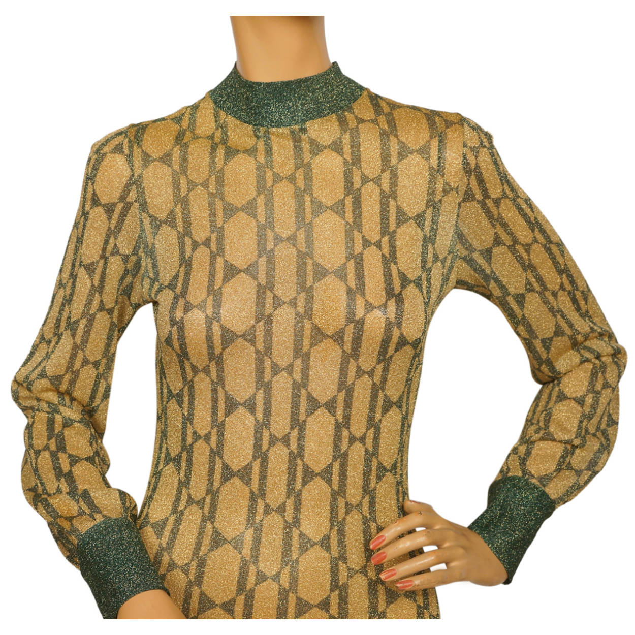 Vintage 1970s Dress Art Nouveau Print Metallic Lame Evening Gown Pelilla Italy Size 8 - Poppy's Vintage Clothing