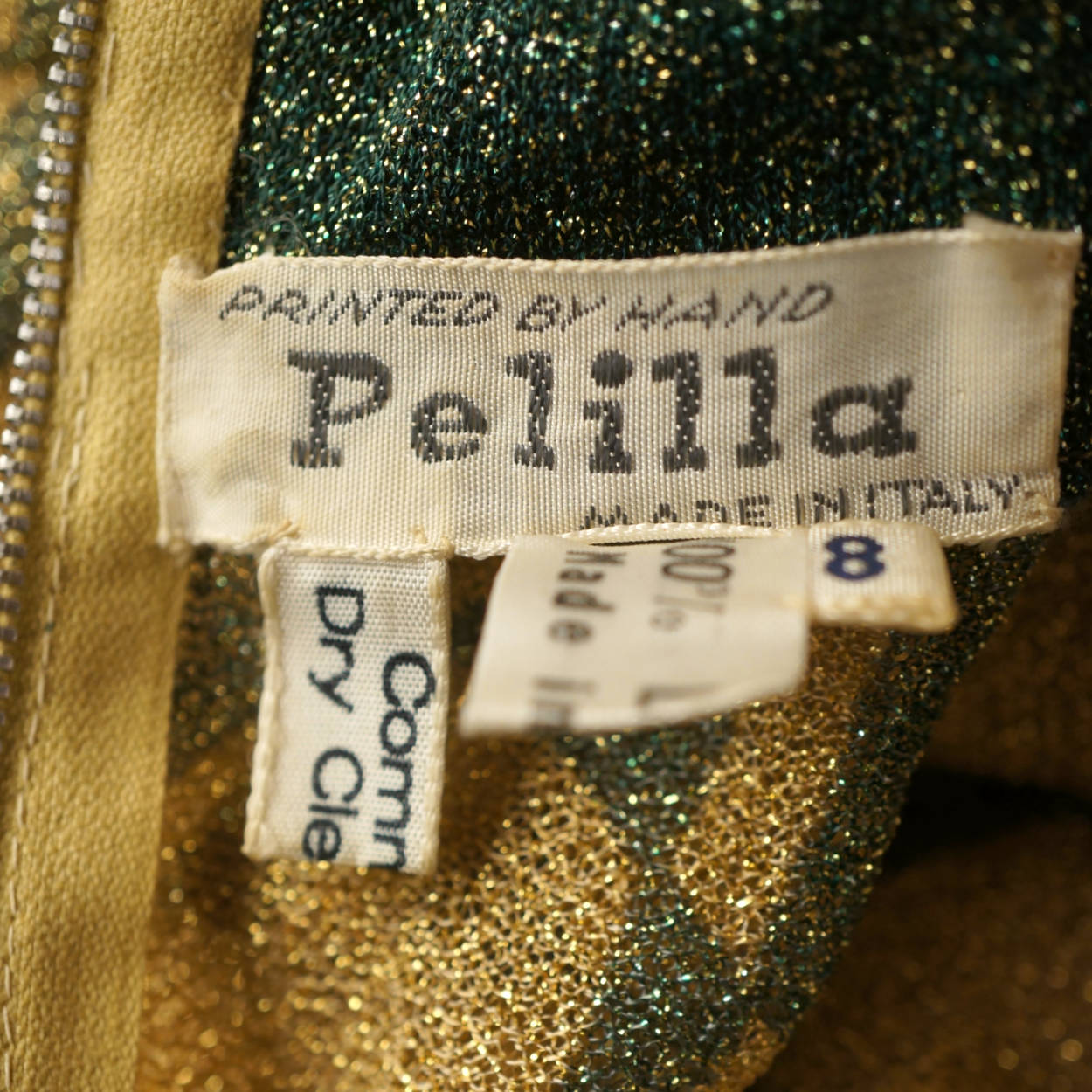 Vintage 1970s Dress Art Nouveau Print Metallic Lame Evening Gown Pelilla Italy Size 8 - Poppy's Vintage Clothing