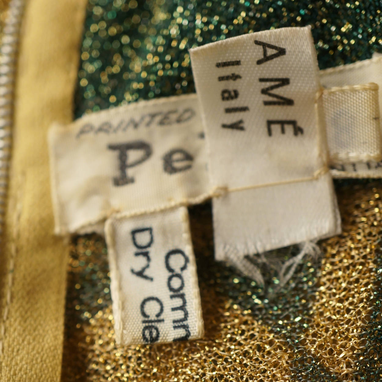 Vintage 1970s Dress Art Nouveau Print Metallic Lame Evening Gown Pelilla Italy Size 8 - Poppy's Vintage Clothing