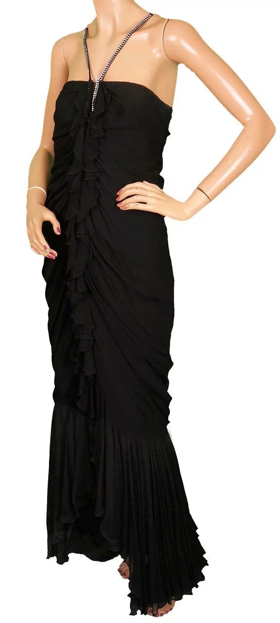 Vintage 1970s Black Silk Chiffon Gown by William Travilla - Poppy's Vintage Clothing
