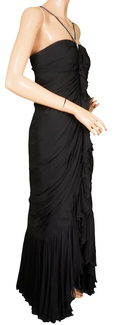 Vintage 1970s Black Silk Chiffon Gown by William Travilla - Poppy's Vintage Clothing