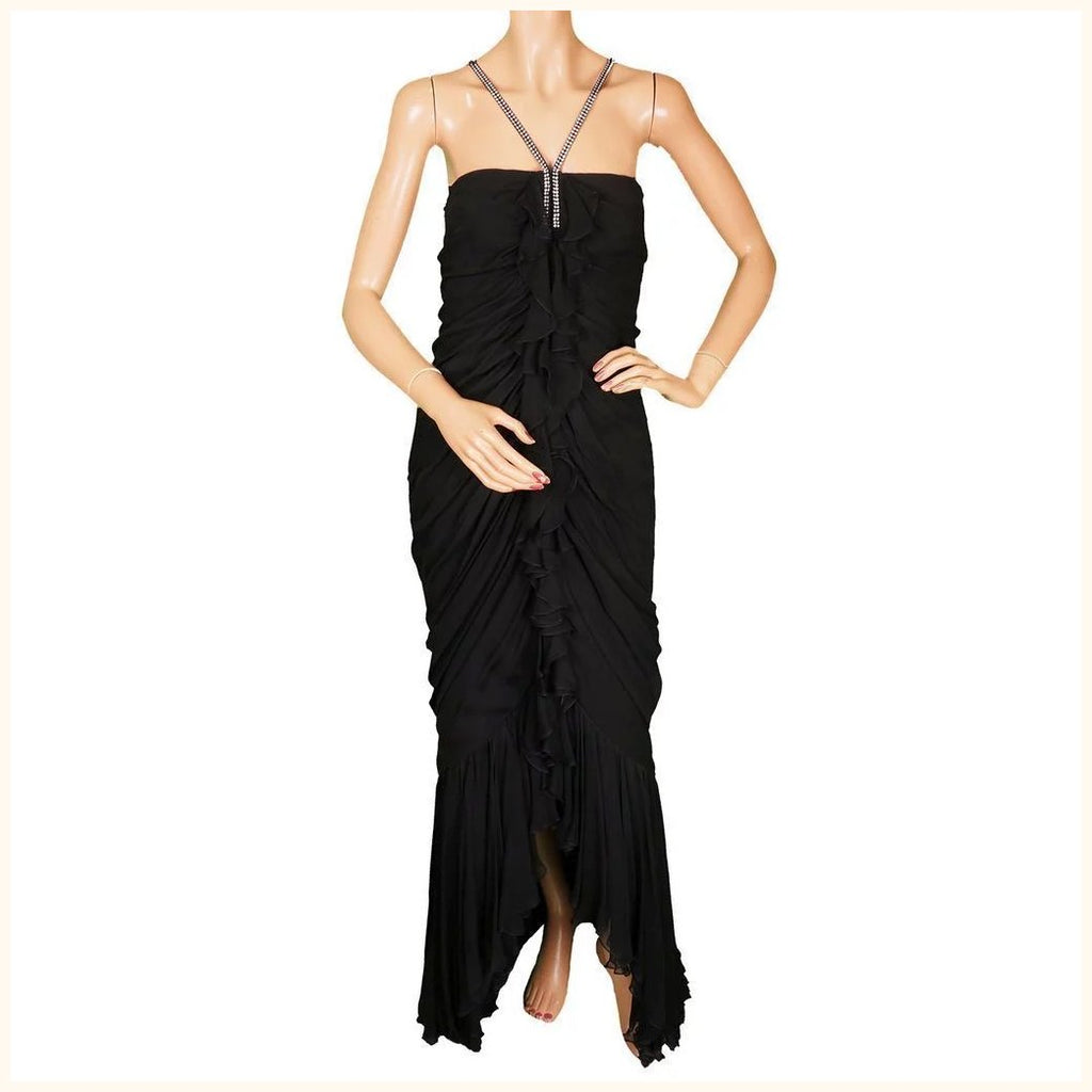 Vintage 1970s Black Silk Chiffon Gown by William Travilla - Poppy's Vintage Clothing