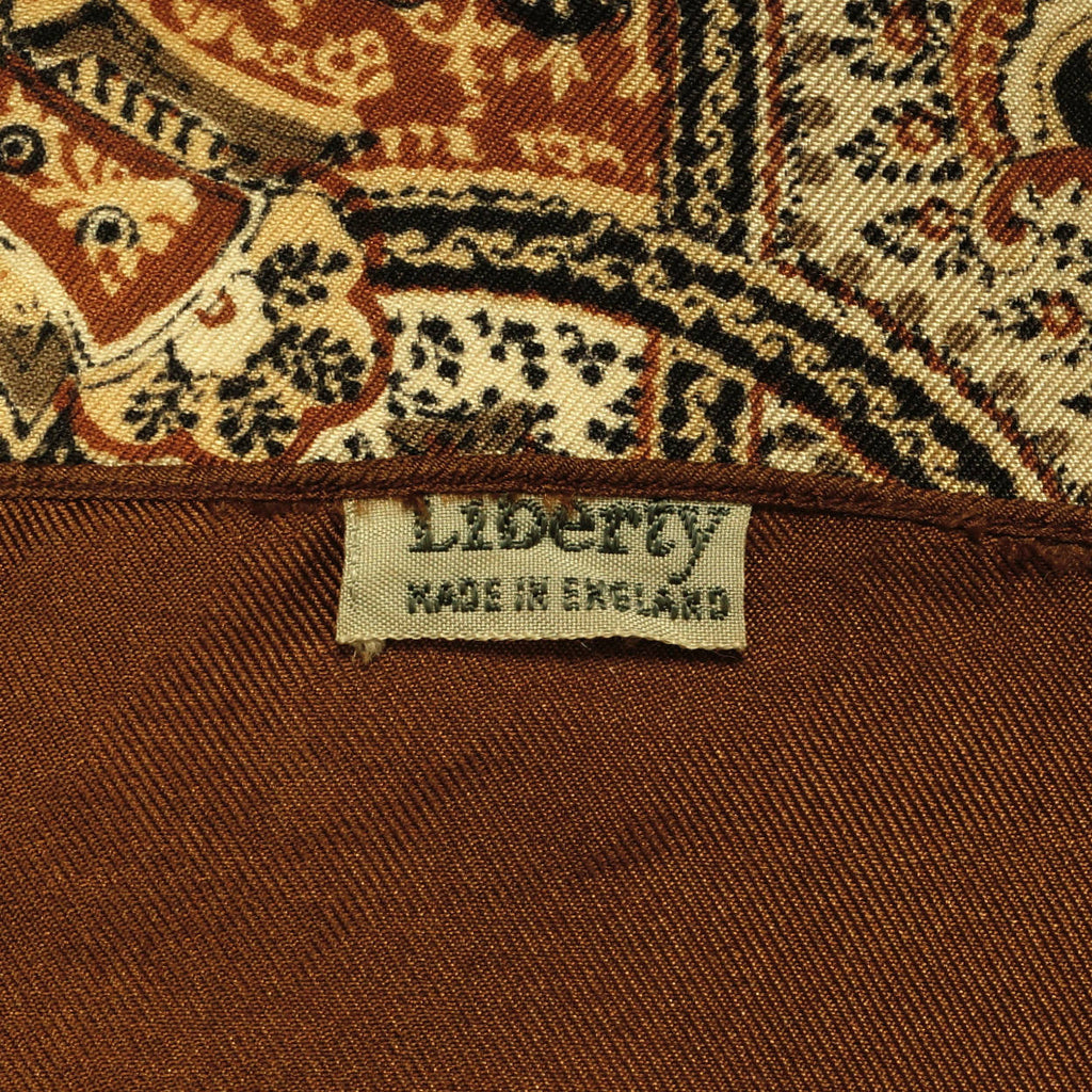 Vintage Liberty of London Silk Scarf Brown w Cloth Label 1950s Made in England  - Poppy's Vintage Clothing