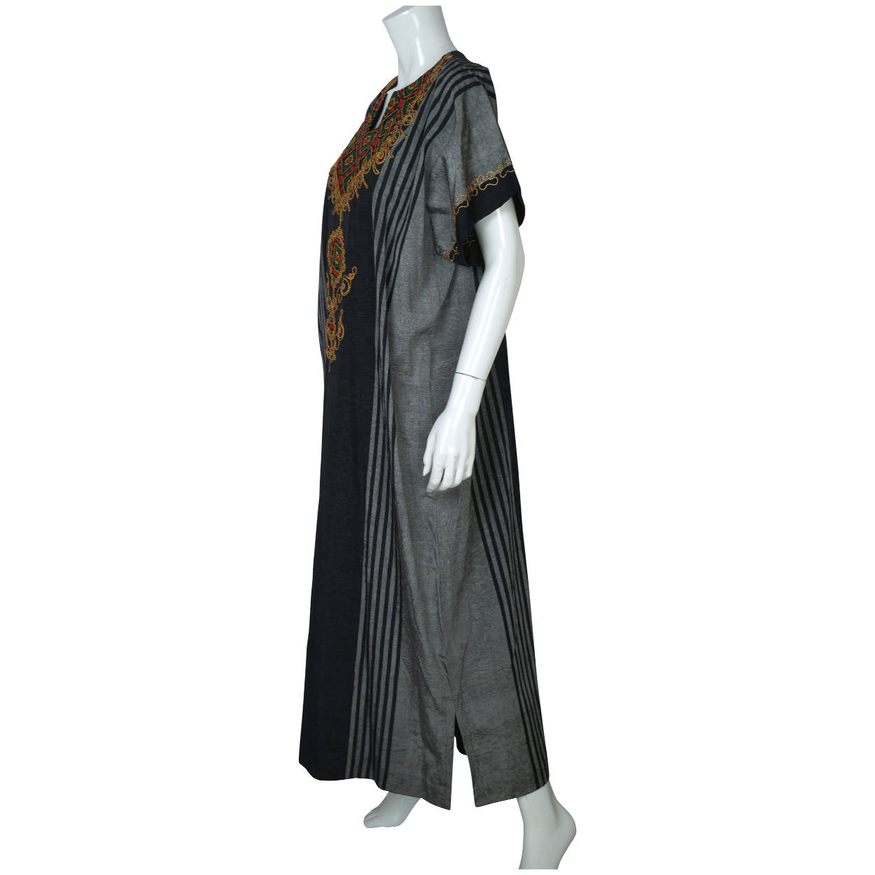 Vintage Caftan Egyptian Galabeya Kaftan Embroidered Moiré - Poppy's Vintage Clothing