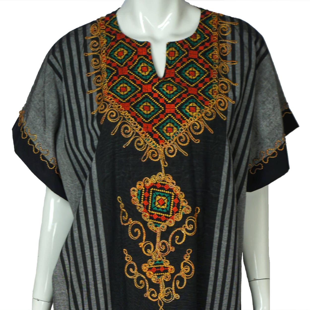 Vintage Caftan Egyptian Galabeya Kaftan Embroidered Moiré - Poppy's Vintage Clothing