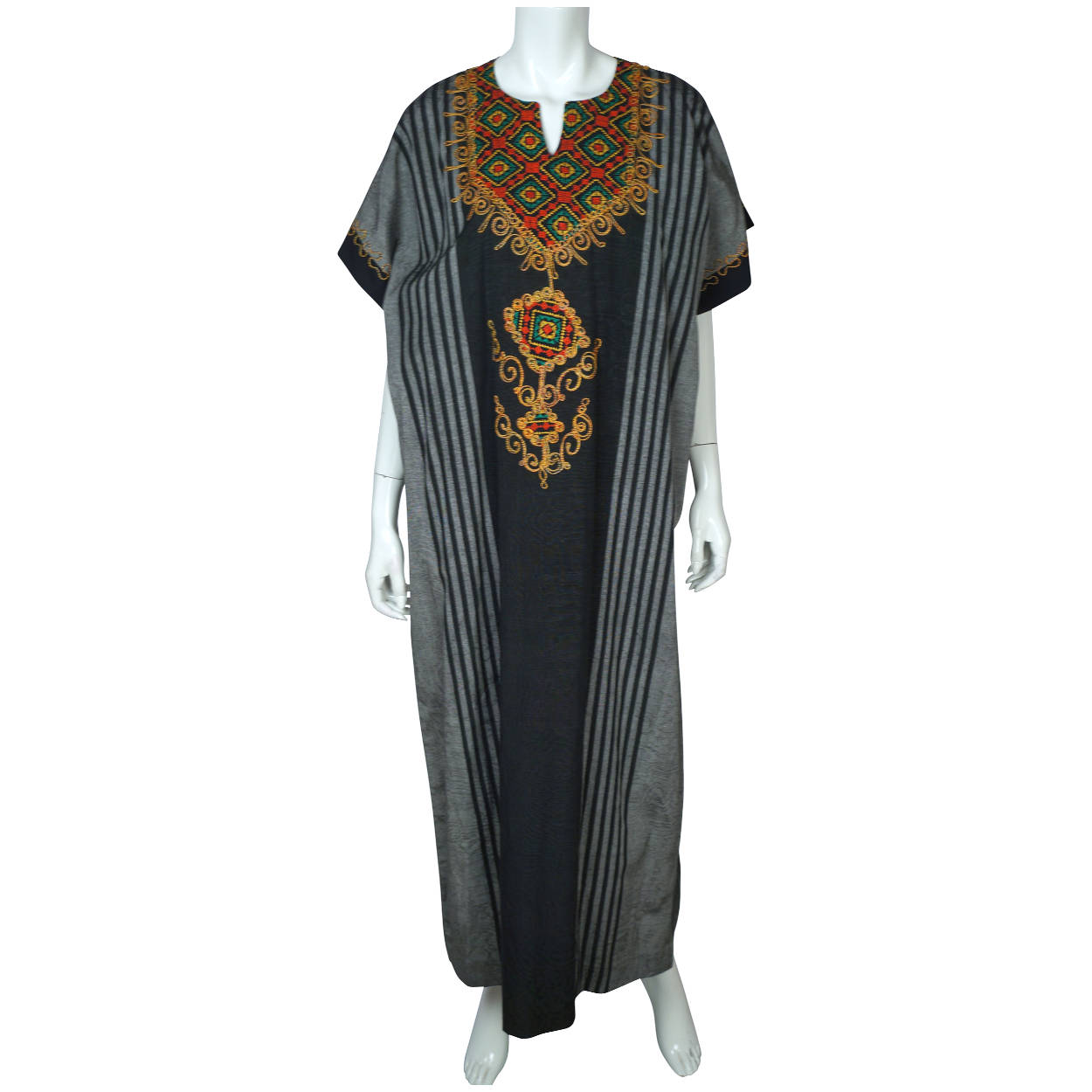 Vintage Caftan Egyptian Galabeya Kaftan Embroidered Moiré - Poppy's Vintage Clothing