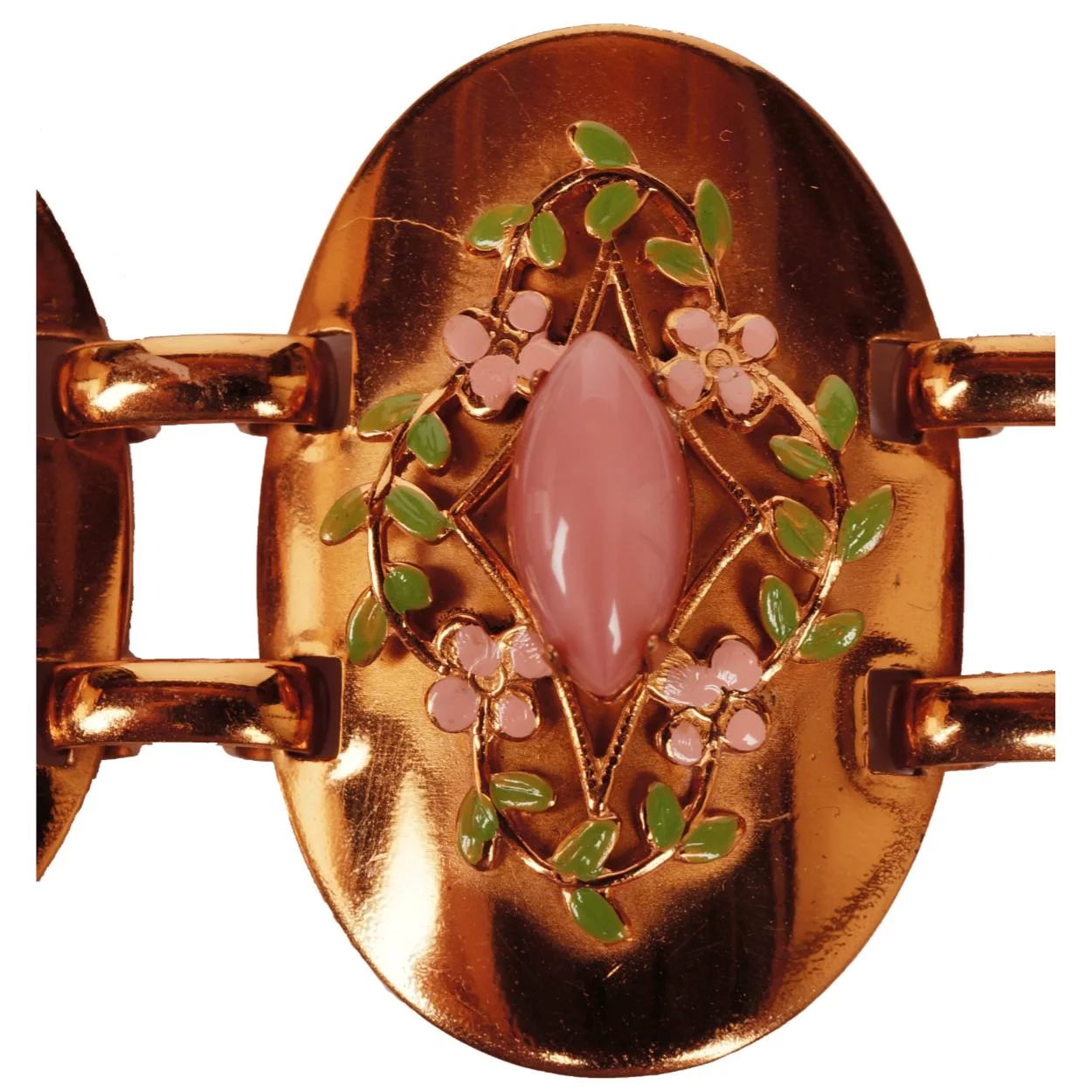 Vintage 1950s Enamel Copper and Pink Glass Stones Bracelet and Earrings - Poppy's Vintage Clothing