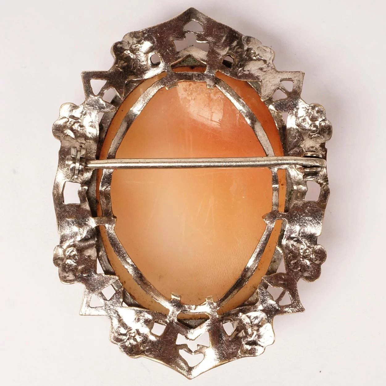 Vintage Cameo Brooch Pendant - Hand Carved - Silver Plated Mount - Poppy's Vintage Clothing