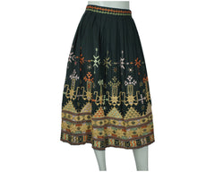 Vintage 1970s Indian Skirt Banjara Embroidered w Shisha Mirror Embroidery Size M - Poppy's Vintage Clothing