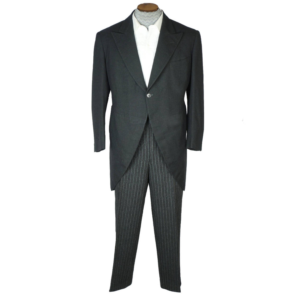 Vintage Mens Morning Coat Formal Suit w Striped Pants Sz M L - Poppy's Vintage Clothing