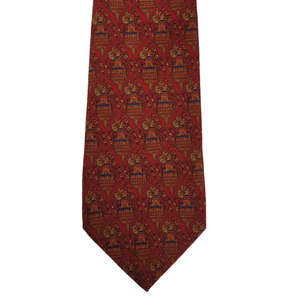Vintage Salvatore Ferragamo Tie Silk Twill - Building Pattern Necktie - Poppy's Vintage Clothing