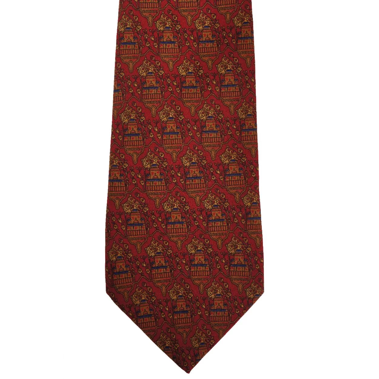 Vintage Salvatore Ferragamo Tie Silk Twill - Building Pattern Necktie - Poppy's Vintage Clothing