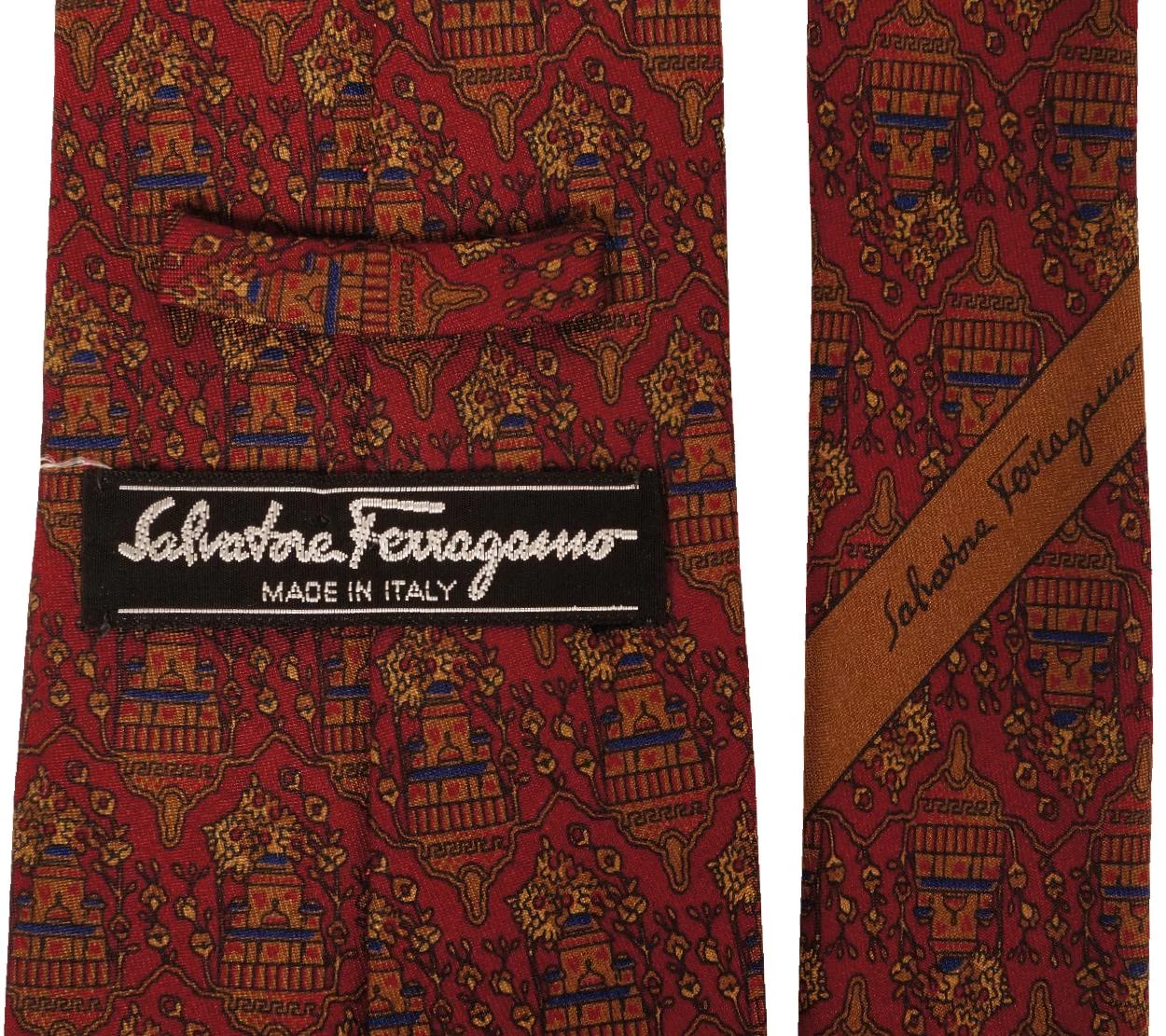 Vintage Salvatore Ferragamo Tie Silk Twill - Building Pattern Necktie - Poppy's Vintage Clothing