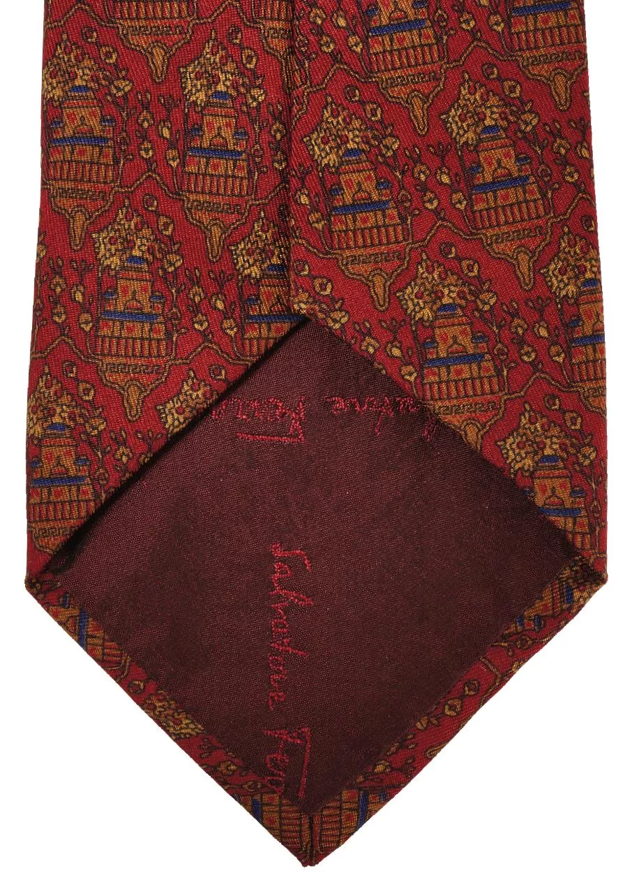 Vintage Salvatore Ferragamo Tie Silk Twill - Building Pattern Necktie - Poppy's Vintage Clothing