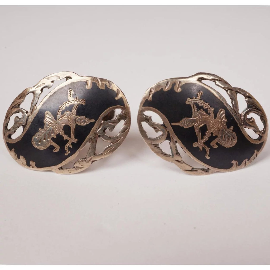 Vintage Siam Sterling Silver Niello Goddess Brooch and Earrings - Poppy's Vintage Clothing