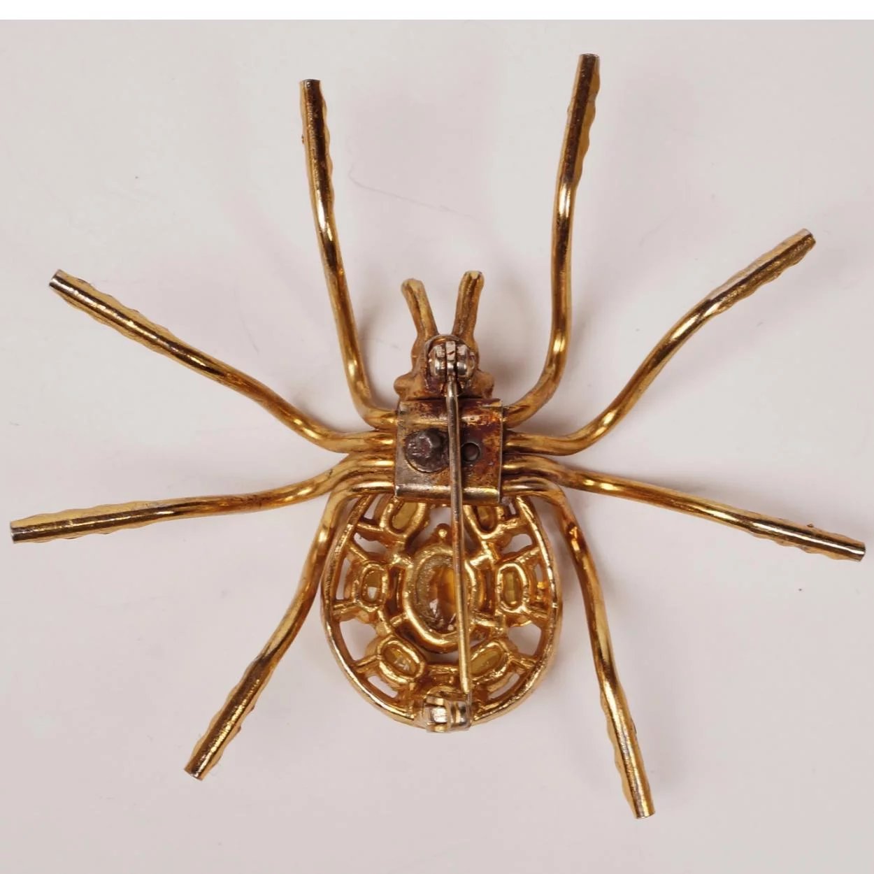 Vintage Spider Brooch with Topaz Rhinestones - Poppy's Vintage Clothing