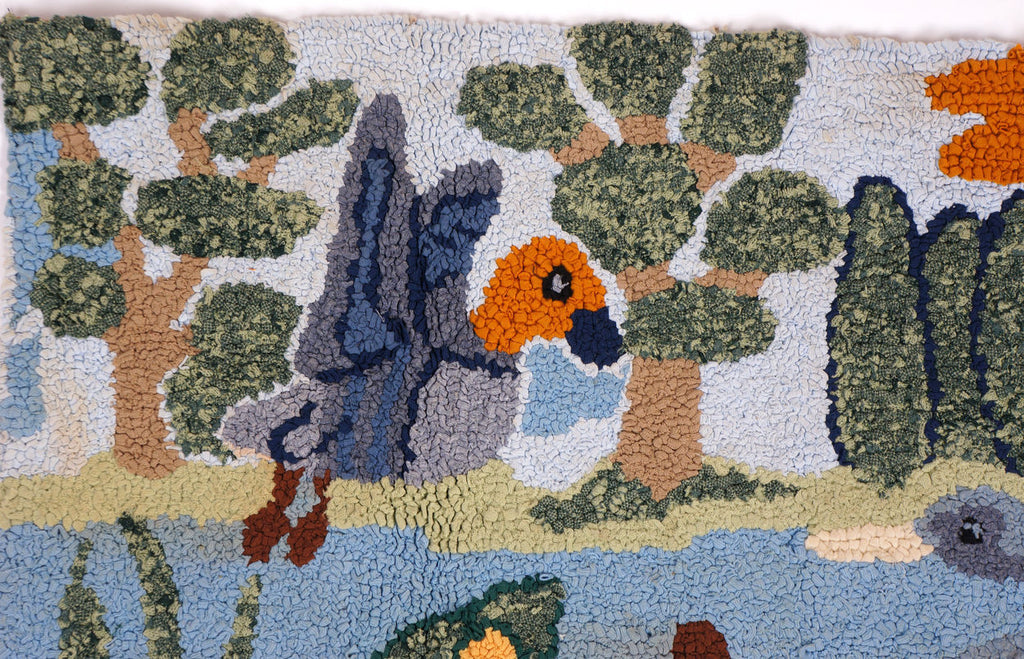 Vintage 1930s Hooked Rug Duck Pond Scene Folk Art - Poppy's Vintage Clothing