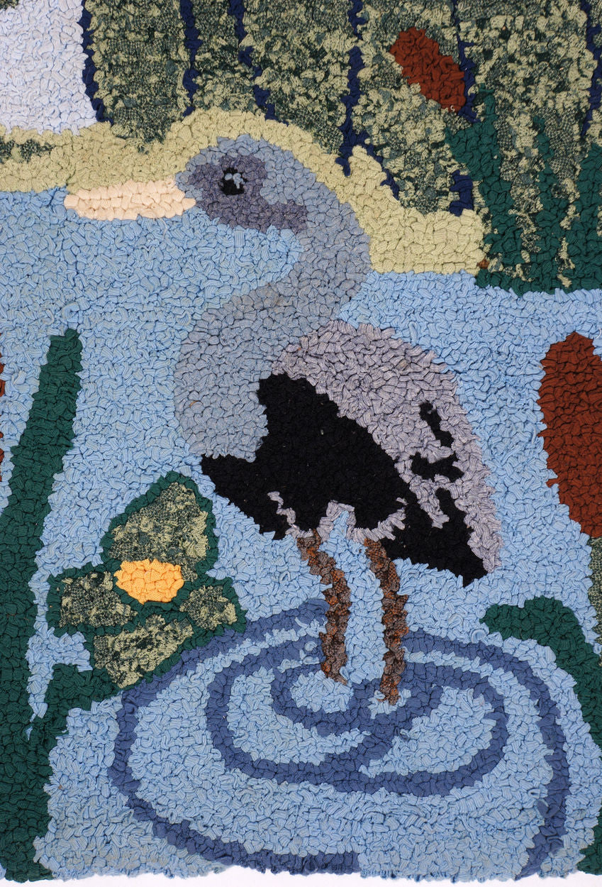 Vintage 1930s Hooked Rug Duck Pond Scene Folk Art - Poppy's Vintage Clothing